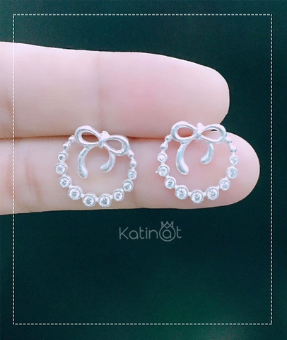 Bông tai bạc cột nơ mini
