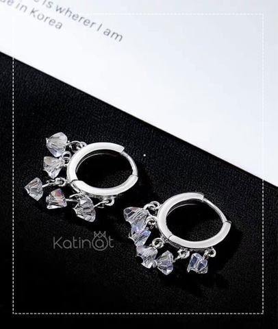 Bông tai bạc kiểu treo đá thô