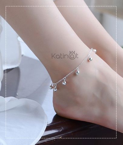 Lắc chân bạc treo 6 hạt chuông