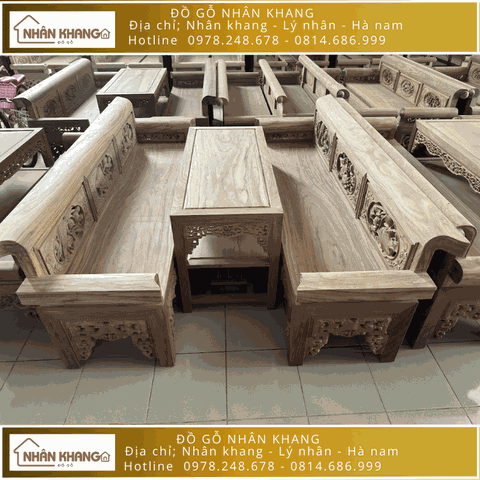 Bộ Trường Kỷ Gỗ Gõ Đỏ 11 Chỉ 217 Đục Sen Cò