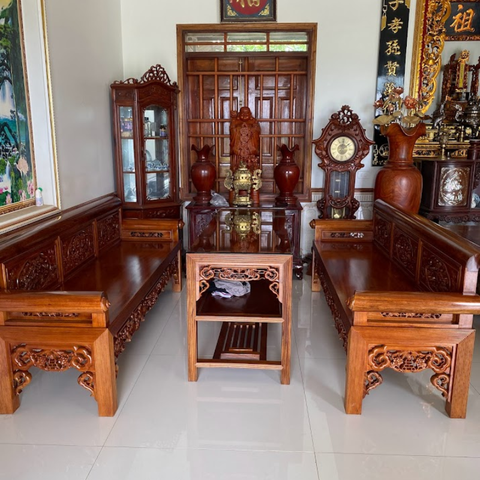 Bộ Trường Kỷ Gỗ Gụ Đục Sen Cò13 Chỉ 237