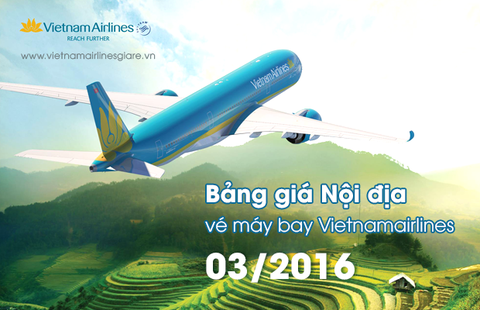 Giá vé máy bay nội địa tháng 03/2016 của hãng Vietnam Airlines