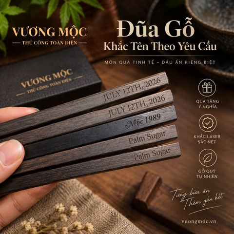 đũa gỗ mun sừng in khắc logo chữ làm quà tặng