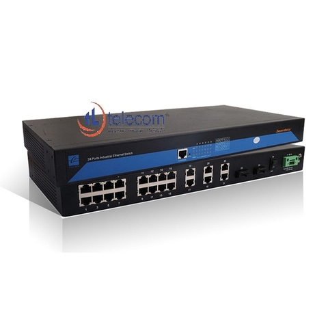 Switch công nghiệp 22 cổng Ethernet + 2 cổng quang Single-mode rackmount