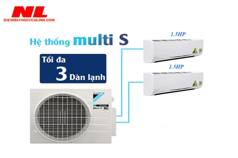 Hệ Thống Điều hoà 1 nóng 2 lạnh Multi S Daikin Treo Tường Inverter Combo MKC70SVMV /1.5 HP + 1.5 HP Gas R32
