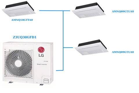 Combo Multi LG Inverter 3.0 HP Z3UQ30GFD1 / AMNQ09GTUA0 + AMNQ09GTUA0 + AMNQ18GTTA0