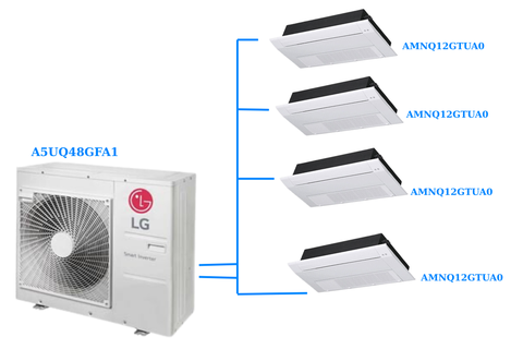 Combo Multi LG 1 Dàn Nóng 5 Hp + 4 Dàn Lạnh Âm Trần 1 Hướng Thổi 1.5Hp