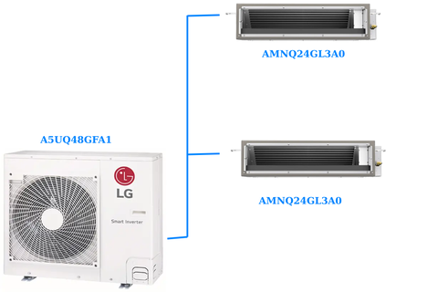 Combo Multi LG 1 Dàn Nóng 5 Hp + 2 Dàn Lạnh Âm Trần Nối Ống Gió 2.5 Hp