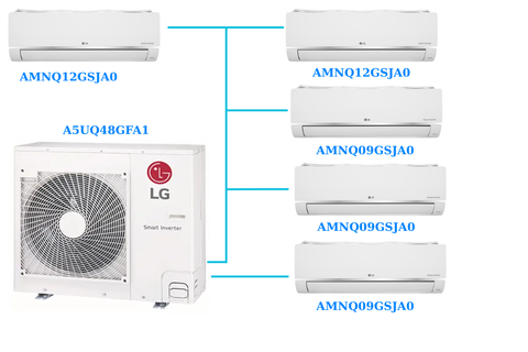 Combo Multi LG Dàn Nóng 5 Hp + 5 Dàn Lạnh Treo Tường 1Hp x3 + 1.5Hp x2