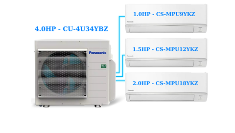 Combo Multi Panasonic Inverter 4.0 HP CU-4U34YBZ / CS-MPU9YKZ + MPU9YKZ + CS-MPU12YKZ + CS-MPU18YKZ