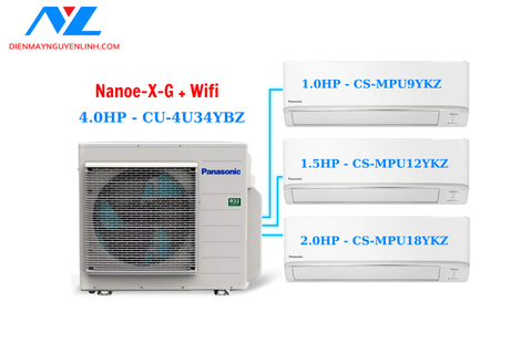Combo Multi Panasonic Inverter 4.0 HP CU-4U34YBZ / CS-MPU9YKZ + CS-MPU12ZYK CS-MPU18YKZ + Nanoe-X-G, Wifi