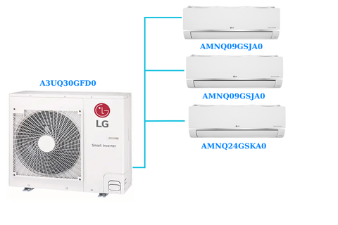 Combo Multi LG 1 Dàn Nóng 3.5 Hp + 3 Dàn Lạnh Treo Tường 1Hp/1Hp/2.5Hp