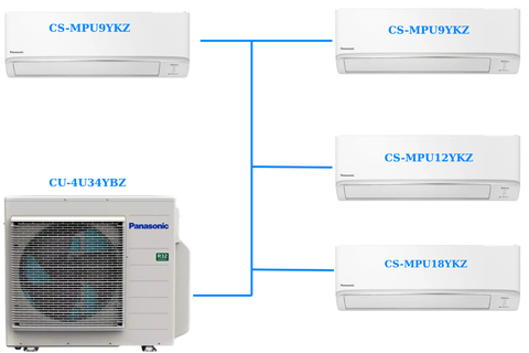 Combo Multi Panasonic Inverter 4.0 HP CU-4U34YBZ / CS-MPU9YKZ x2 + CS-MPU12YKZ + CS-MPU18YKZ