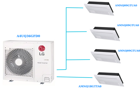 Combo Multi LG 1 Dàn Nóng 4 Hp + 4 Dàn Lạnh Âm Trần 1 Hướng Thổi