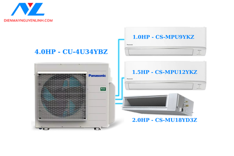 Combo Multi Panasonic Inverter 4.0HP CU-4U34YBZ / CS-MPU9YKZ + CS-MPU12YKZ + CS-MU18YD3Z