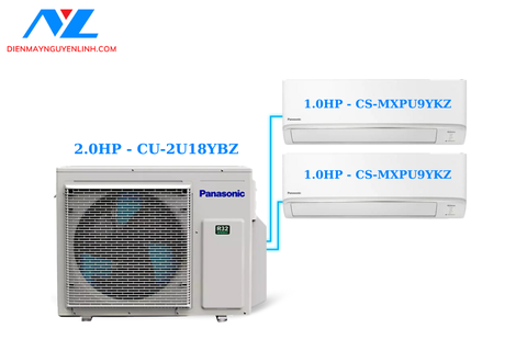 Combo Multi Panasonic Inverter 2.0 HP CU-2U18YBZ/CS-MXPU9YKZ+CS-MXPU9YKZ  (Nanoe-X-G, Wifi)