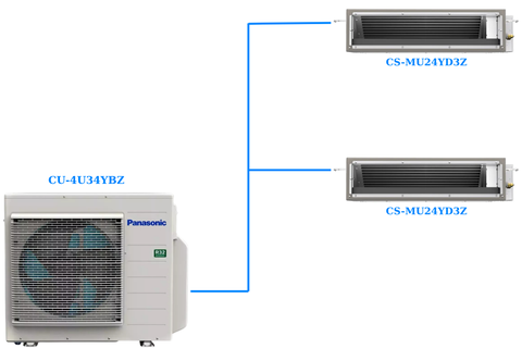 Combo Multi Panasonic Inverter 1 Dàn Nóng 4 Hp + 2 Dàn Lạnh Nối Ống Gió 2.5 Hp