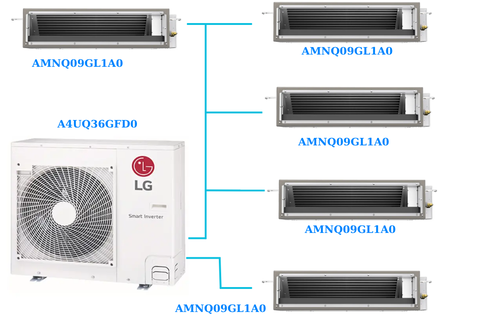 Combo Multi LG 1 Dàn Nóng 5 Hp + 5 Dàn Lạnh Âm Trần Nối Ống Gió