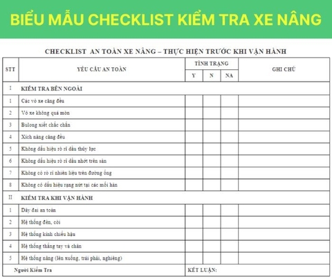Checklist kiểm tra xe nâng hàng ngày chuẩn an toàn vận hành