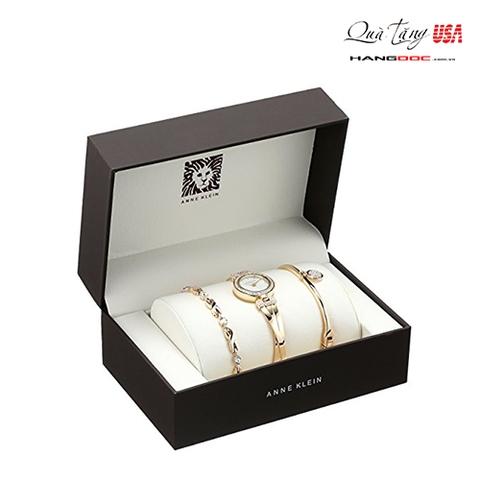 Anne Klein Women's  Swarovski Crystal-Accented Gold-Tone Bangle Watch and Bracelet Set