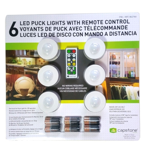 Bộ đèn led không dây - Đèn led Capstone 6 LED Wireless Puck Lights with Remote Control