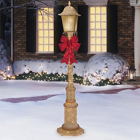 Christmas Street Lamp Post and Bow with 150 LED Lights Indoor/Outdoor