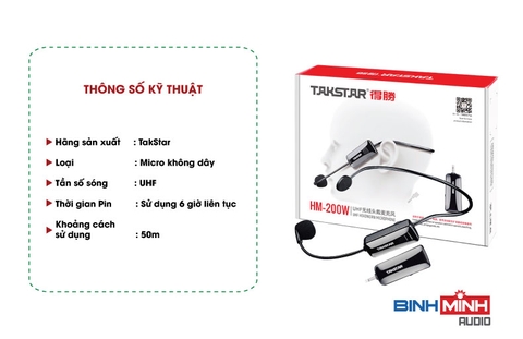 MIC KHÔNG DÂY ĐEO TAI TAKSTAR HM 200W