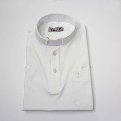 Áo Thun Cổ Côn Linh Mục Màu Trắng