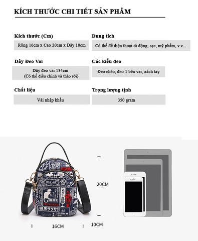 Túi đeo hoạ tiết Nhật xinh xắn vải bố in hình