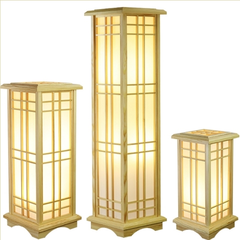 Trụ đèn đứng khung gỗ phong cách Nhật cao 60cm