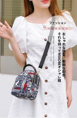 Túi đeo hoạ tiết Nhật xinh xắn vải bố in hình