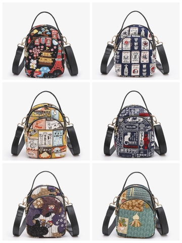 Túi đeo hoạ tiết Nhật xinh xắn vải bố in hình