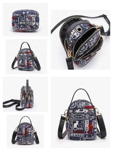 Túi đeo hoạ tiết Nhật xinh xắn vải bố in hình