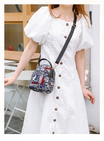 Túi đeo hoạ tiết Nhật xinh xắn vải bố in hình