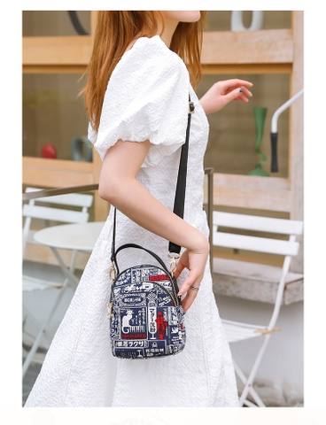 Túi đeo hoạ tiết Nhật xinh xắn vải bố in hình