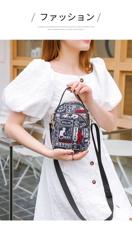 Túi đeo hoạ tiết Nhật xinh xắn vải bố in hình