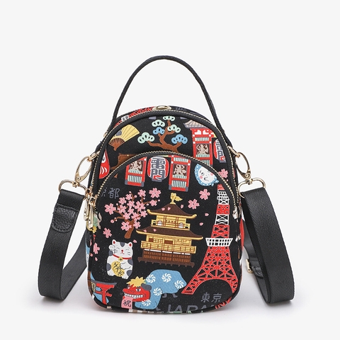 Túi đeo hoạ tiết Nhật xinh xắn vải bố in hình