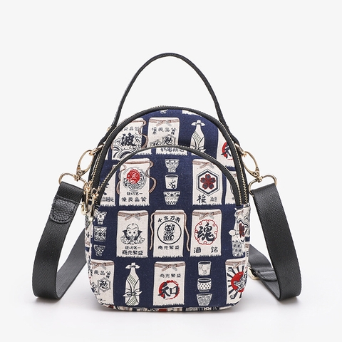 Túi đeo hoạ tiết Nhật xinh xắn vải bố in hình