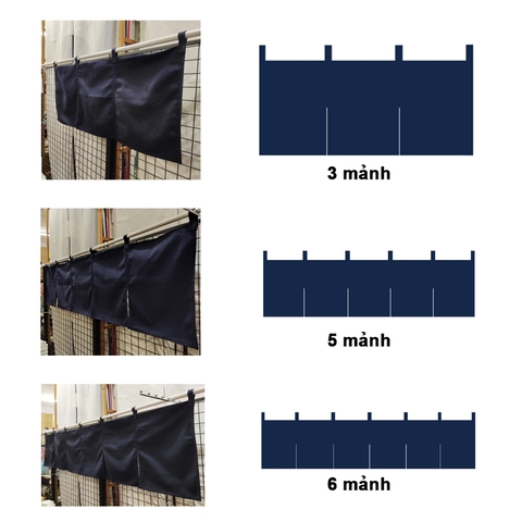 Màn rèm ngang Nhật ghép nhiều mảnh xanh đậm