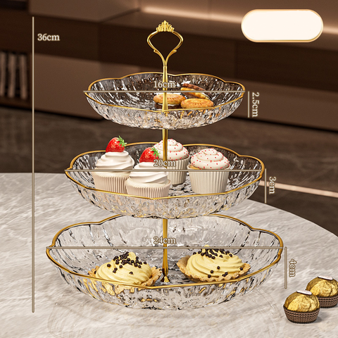 GOLDCLEAR Khay đĩa 3 tầng màu trong suốt viền vàng 5965V