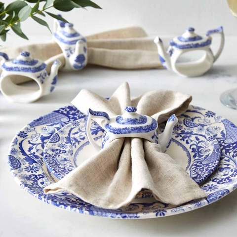 PM Blue Italian Vòng khăn Teapot Napkin Ring chất liệu sứ cao cấp mang màu xanh cổ điển được thiết kế tại Vương quốc Anh BLI9172-XDD