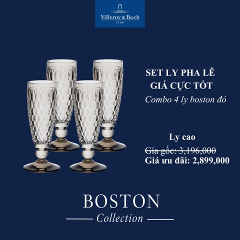 [SET QUÀ TẾT GIÁ SIÊU HỜI] VB BOSTON Set 4 Ly Champagne Xám Bền Đẹp - Chính Hãng Nhập Khẩu Tại Đức