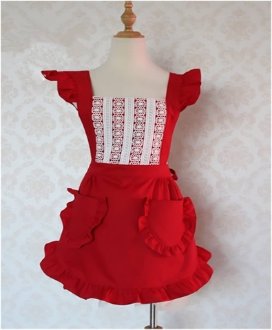 KATHY Tạp dề đỏ ren trắng 7085R