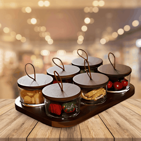 MINIMALISM Bộ 6 hũ hình tròn đựng bánh kẹo mứt hạt snack phòng khách 6758T