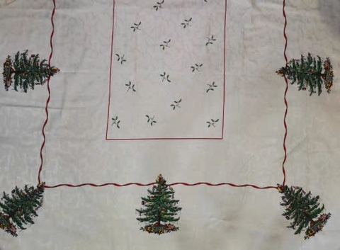 XMAS Khăn trải bàn cây thông Giáng Sinh viền xanh 152x259cm 7235