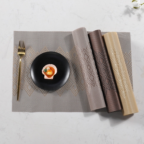 DIAMOND Khăn lót bàn ăn họa tiết kim cương màu nâu nhựa PVC cao cấp 7242N