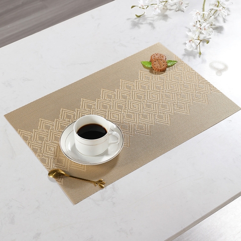 DIAMOND Khăn lót bàn ăn họa tiết kim cương màu vàng nhựa PVC cao cấp  7242V