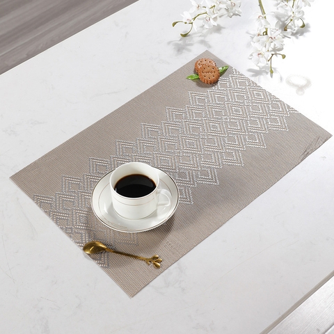 DIAMOND Khăn lót bàn ăn họa tiết kim cương màu xám nhựa PVC cao cấp 7242X