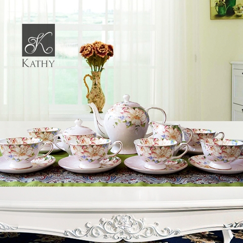 CERAFLORAL Bộ trà chiều hoa hồng 15 món 1764B (Họa tiết hoa trong lòng chén)