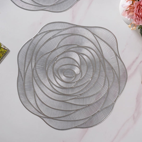 ROSE Tấm lót bàn ăn hình hoa hồng màu bạc 38cm x 36cm 7245B